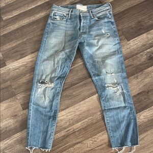 MOTHER Superior Frayed Distressed Blue Jeans 27”
